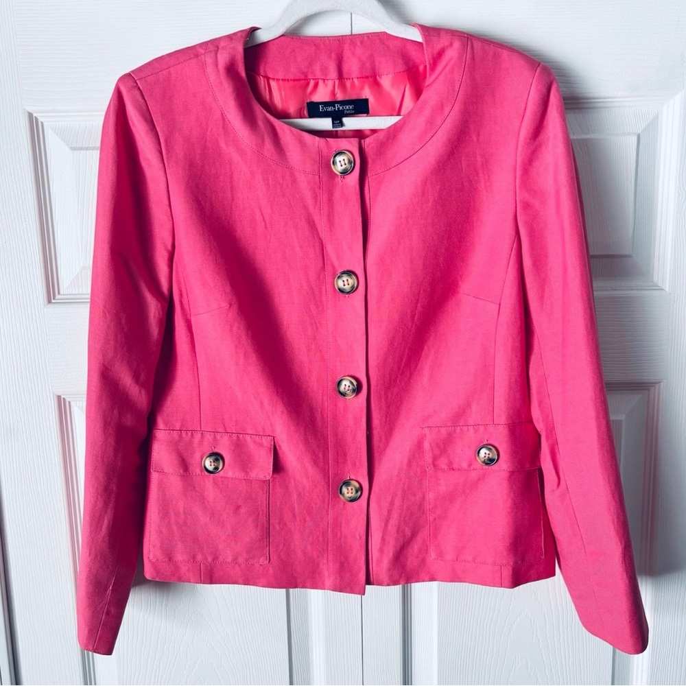 Evan Picone Vibrant Pink Quiet Luxury Business Casual Button Front Blazer